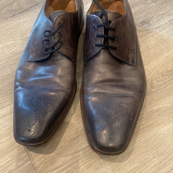 Magnanni Gerardo Dress Shoes Men's 9.5 M Brown Gray Derby Medallion - Picture 2 of 11